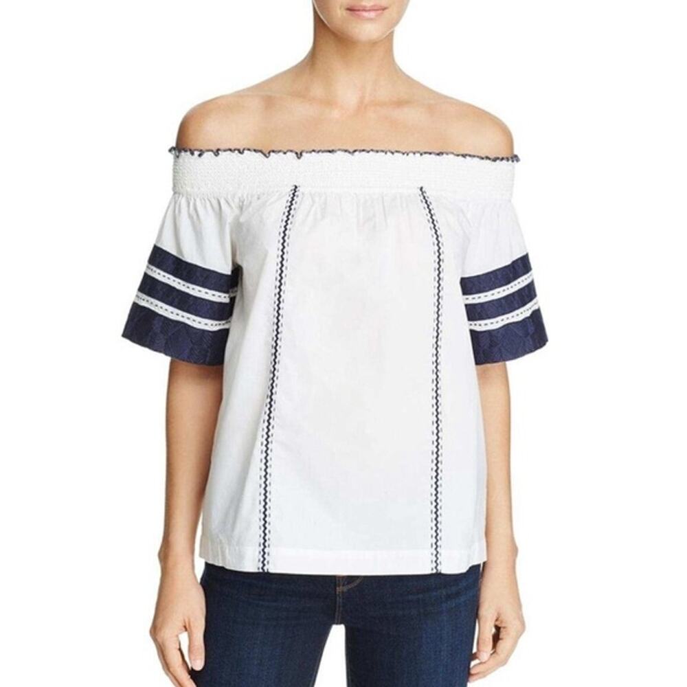 Tory Burch Portia White Cotton Off Shoulder Blouse Size L